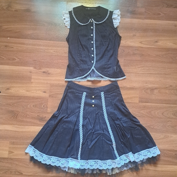 Rare Vintage Lip Service matching set  Maid Goth Lolita Black White costume set - Picture 13 of 16
